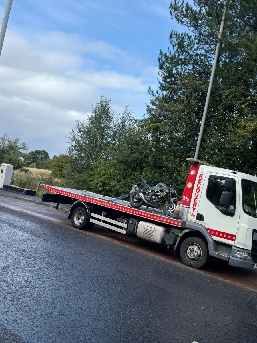 Motorcycle loaded on the Lifesaver recovery truck