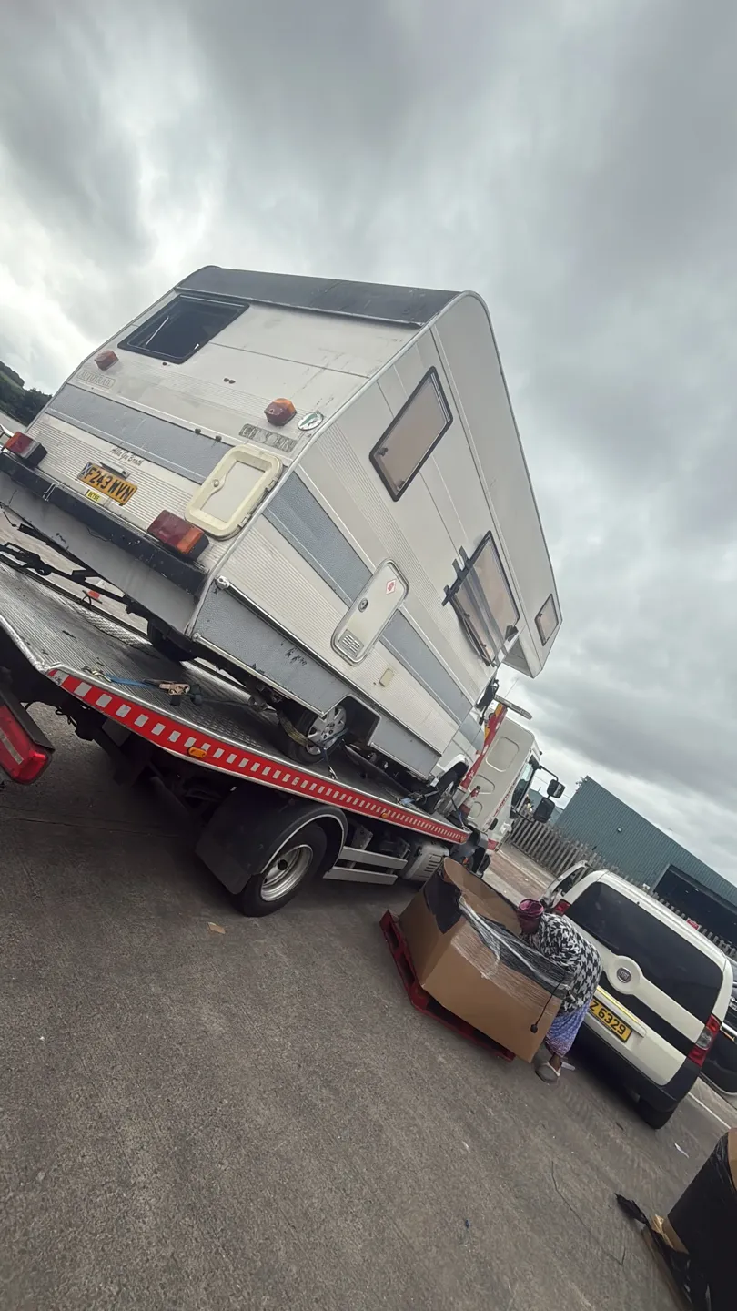 Large camper van loaded for transport by Lifesaver Vehicle Recovery